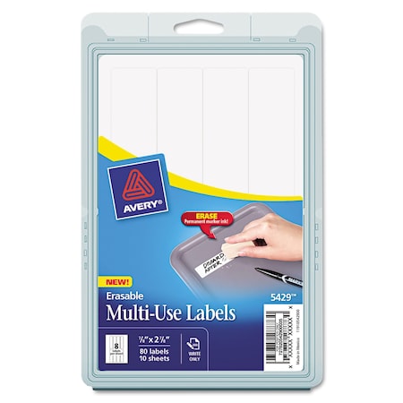 Erasable ID Labels, Inkjet/Laser Printers, 0.88 X 2.88, White, PK80